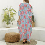 Floral Air Balloon Pattern Print Silk V-Neck Kaftan Dress