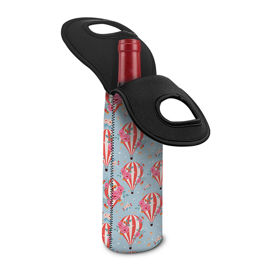 Floral Air Balloon Pattern Print Single Neoprene Wine Tote