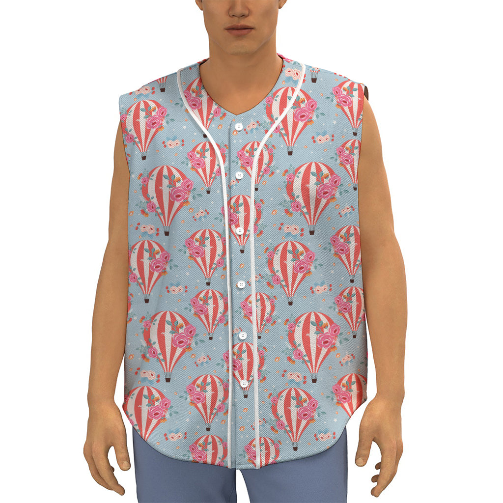 Floral Air Balloon Pattern Print Sleeveless Baseball Jersey
