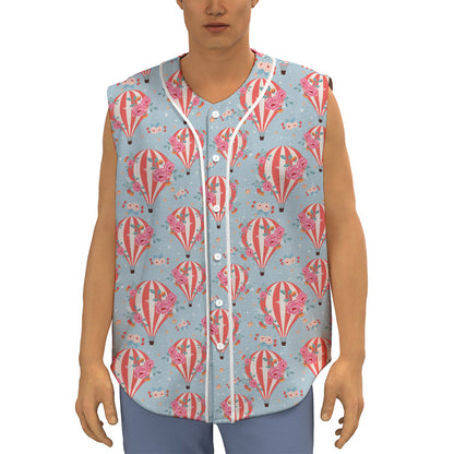 Floral Air Balloon Pattern Print Sleeveless Baseball Jersey