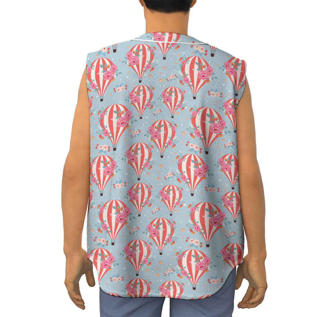 Floral Air Balloon Pattern Print Sleeveless Baseball Jersey