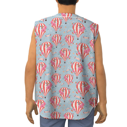 Floral Air Balloon Pattern Print Sleeveless Baseball Jersey