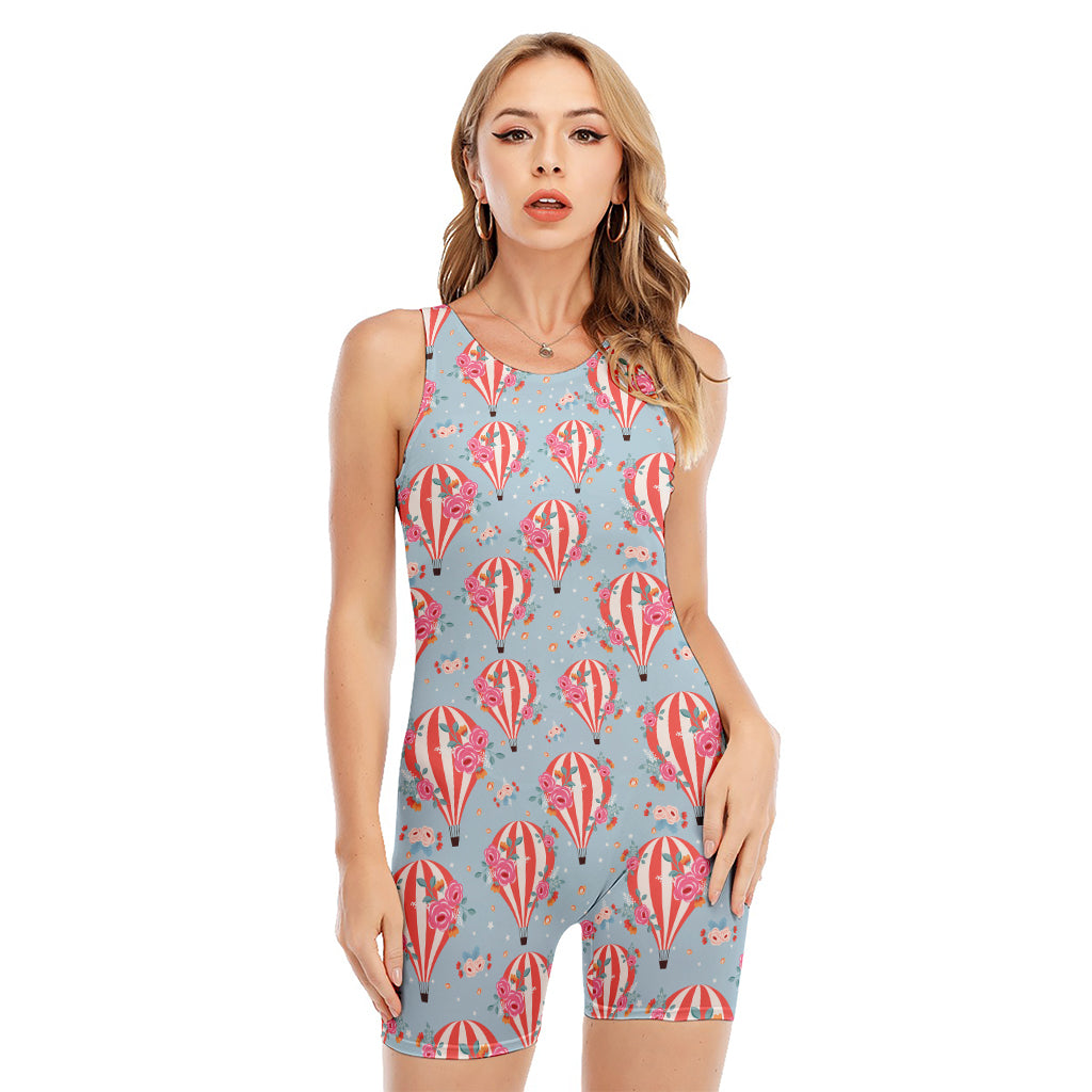 Floral Air Balloon Pattern Print Sleeveless One Piece Swimsuit