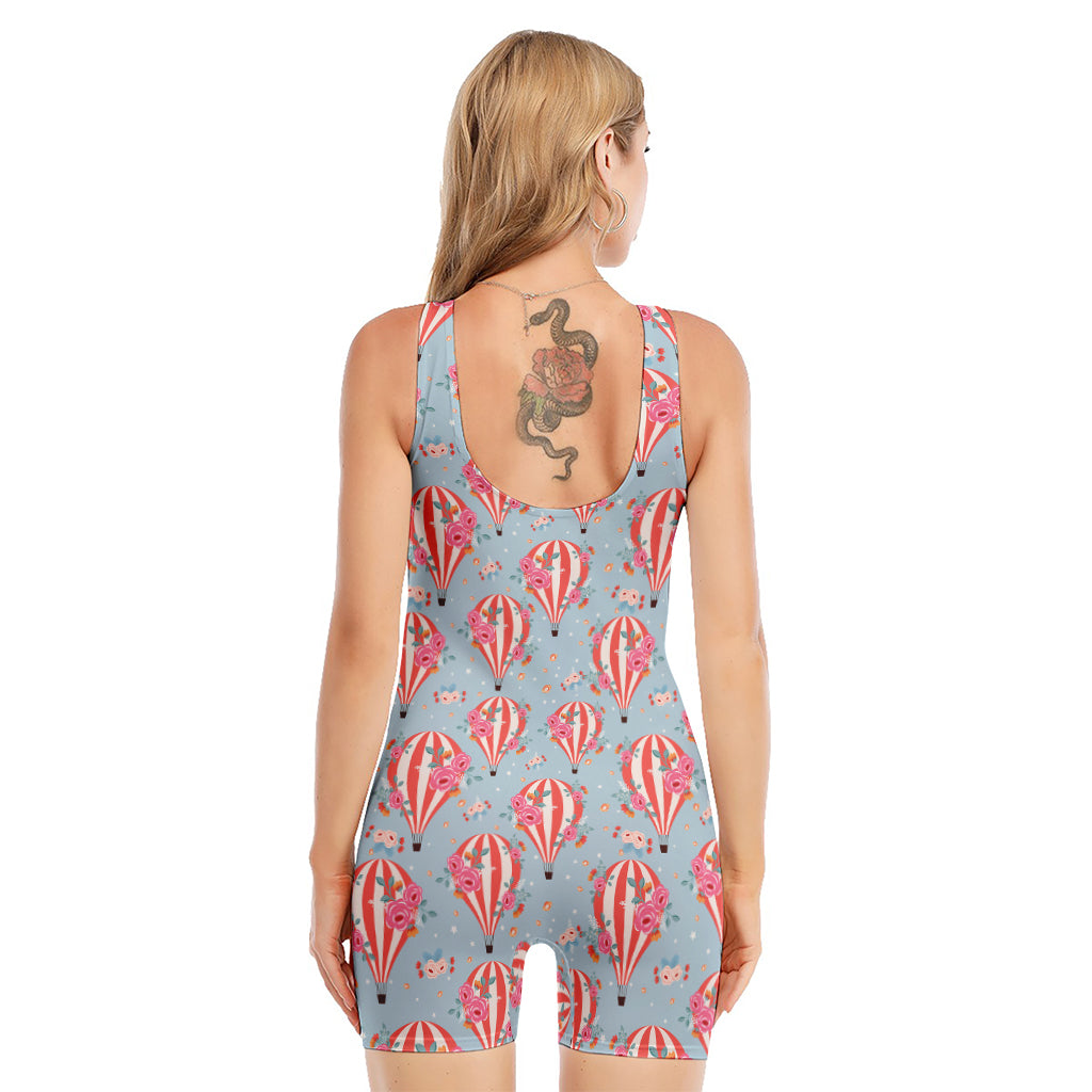 Floral Air Balloon Pattern Print Sleeveless One Piece Swimsuit