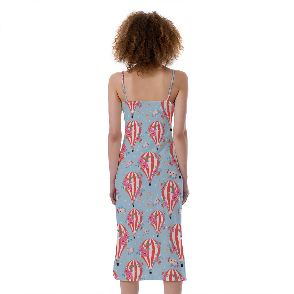 Floral Air Balloon Pattern Print Slim Fit Midi Cami Dress