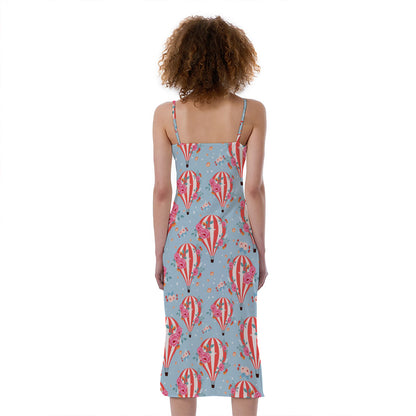 Floral Air Balloon Pattern Print Slim Fit Midi Cami Dress