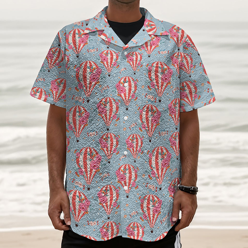 Floral Air Balloon Pattern Print Textured Short Sleeve Shirt