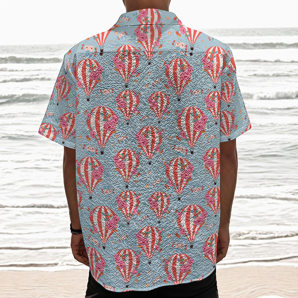 Floral Air Balloon Pattern Print Textured Short Sleeve Shirt