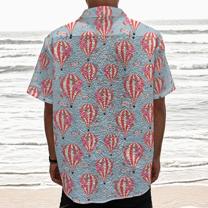Floral Air Balloon Pattern Print Textured Short Sleeve Shirt