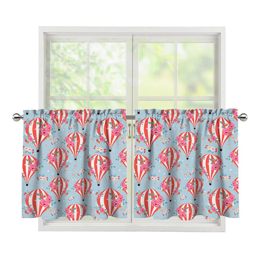 Floral Air Balloon Pattern Print Tier Curtains