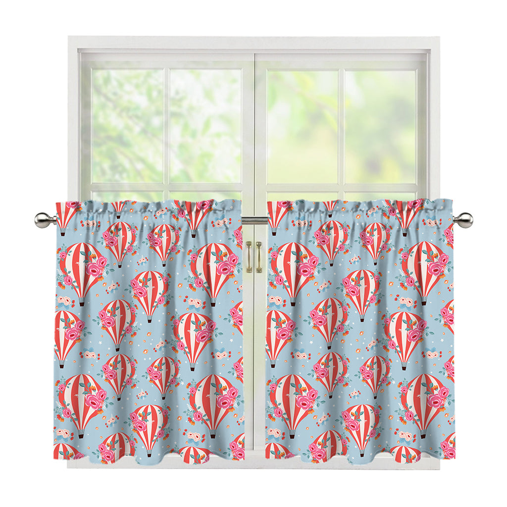 Floral Air Balloon Pattern Print Tier Curtains