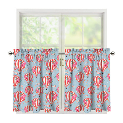 Floral Air Balloon Pattern Print Tier Curtains