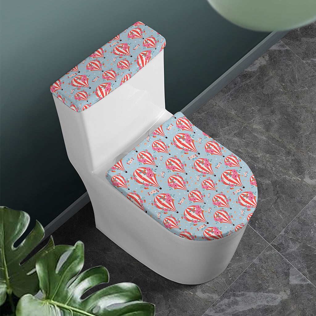 Floral Air Balloon Pattern Print Toilet Lid And Tank Cover Set