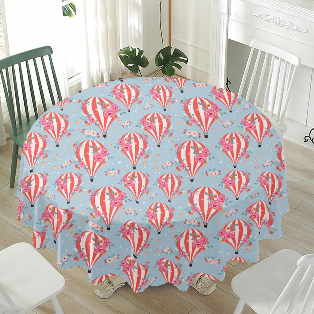 Floral Air Balloon Pattern Print Waterproof Round Tablecloth