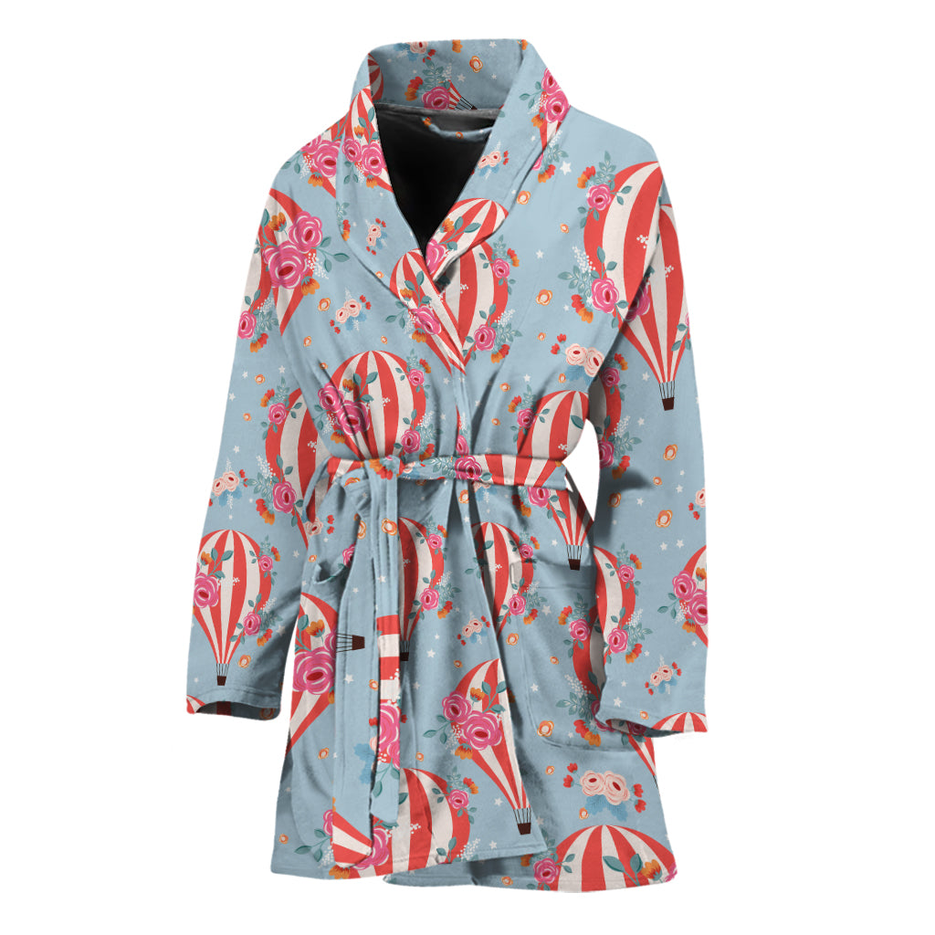 Floral Air Balloon Pattern Print Women's Bathrobe