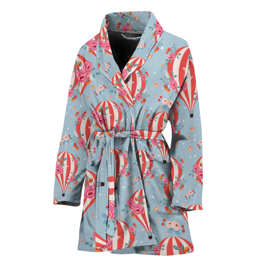 Floral Air Balloon Pattern Print Women's Bathrobe