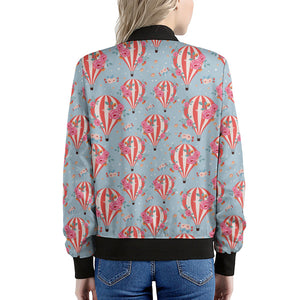 Floral Air Balloon Pattern Print Women's Bomber Jacket