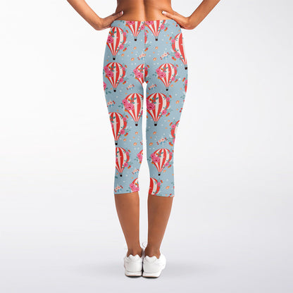 Floral Air Balloon Pattern Print Women's Capri Leggings