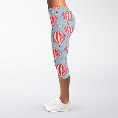 Floral Air Balloon Pattern Print Women's Capri Leggings