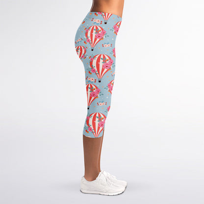 Floral Air Balloon Pattern Print Women's Capri Leggings