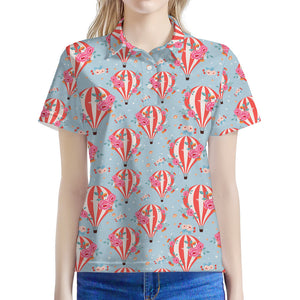 Floral Air Balloon Pattern Print Women's Polo Shirt