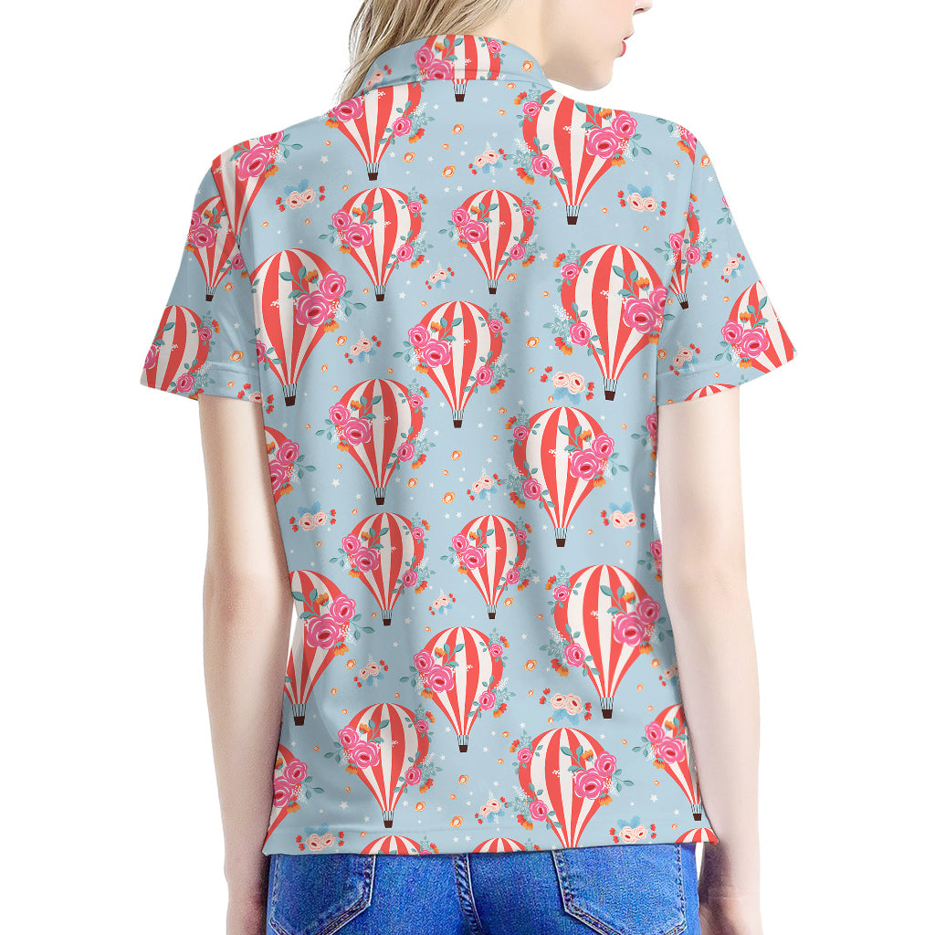 Floral Air Balloon Pattern Print Women's Polo Shirt