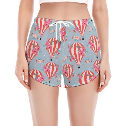 Floral Air Balloon Pattern Print Women's Split Running Shorts