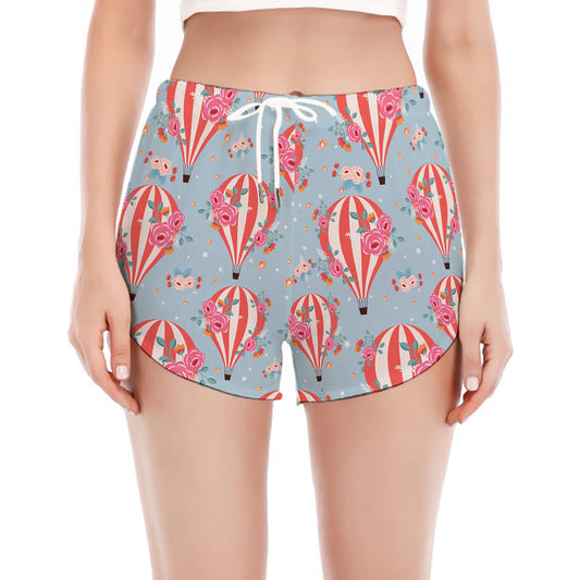 Floral Air Balloon Pattern Print Women's Split Running Shorts