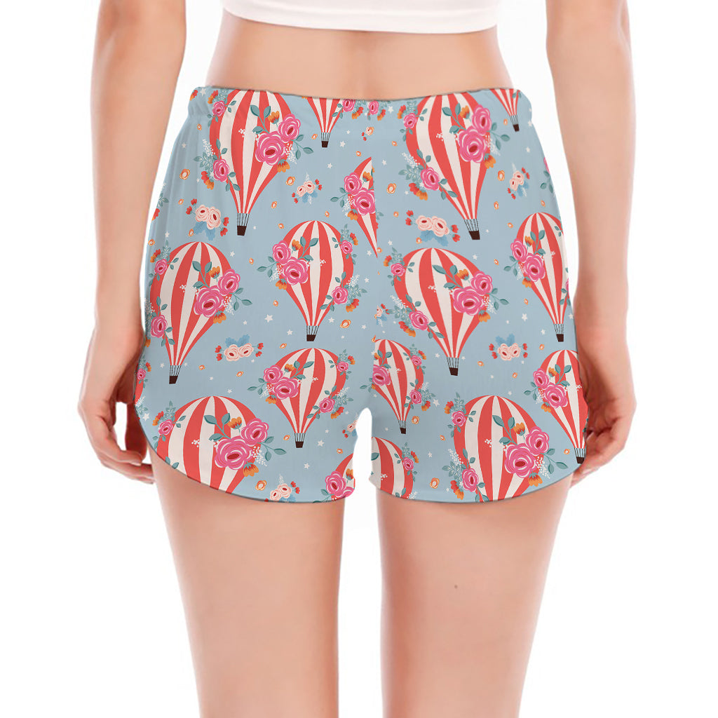 Floral Air Balloon Pattern Print Women's Split Running Shorts
