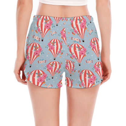 Floral Air Balloon Pattern Print Women's Split Running Shorts