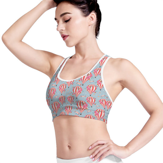 Floral Air Balloon Pattern Print Women's Sports Bra