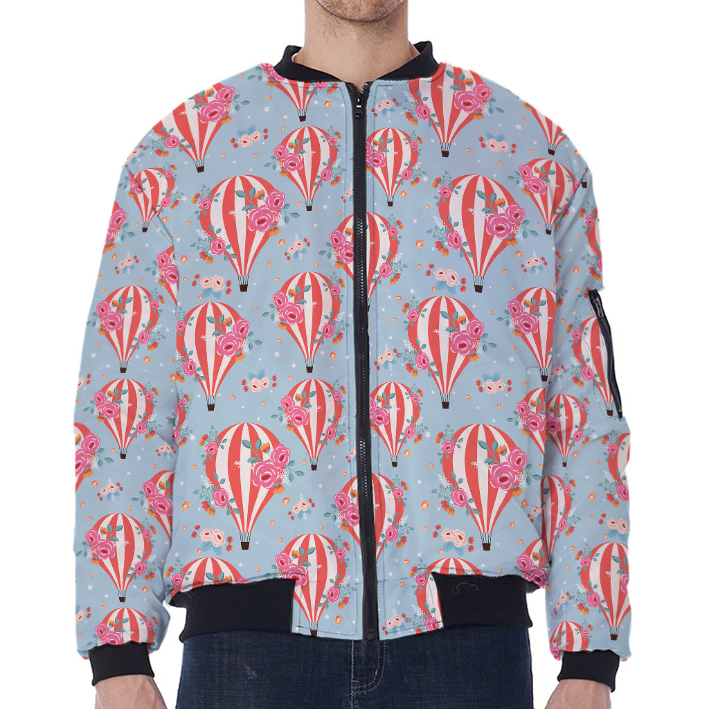 Floral Air Balloon Pattern Print Zip Sleeve Bomber Jacket