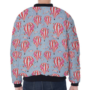 Floral Air Balloon Pattern Print Zip Sleeve Bomber Jacket