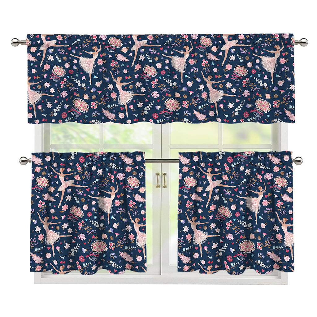 Floral Ballet Pattern Print 3 Piece Kitchen Curtains