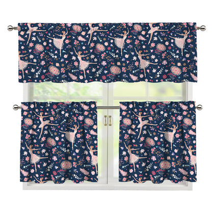 Floral Ballet Pattern Print 3 Piece Kitchen Curtains
