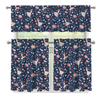 Floral Ballet Pattern Print 3 Piece Kitchen Curtains