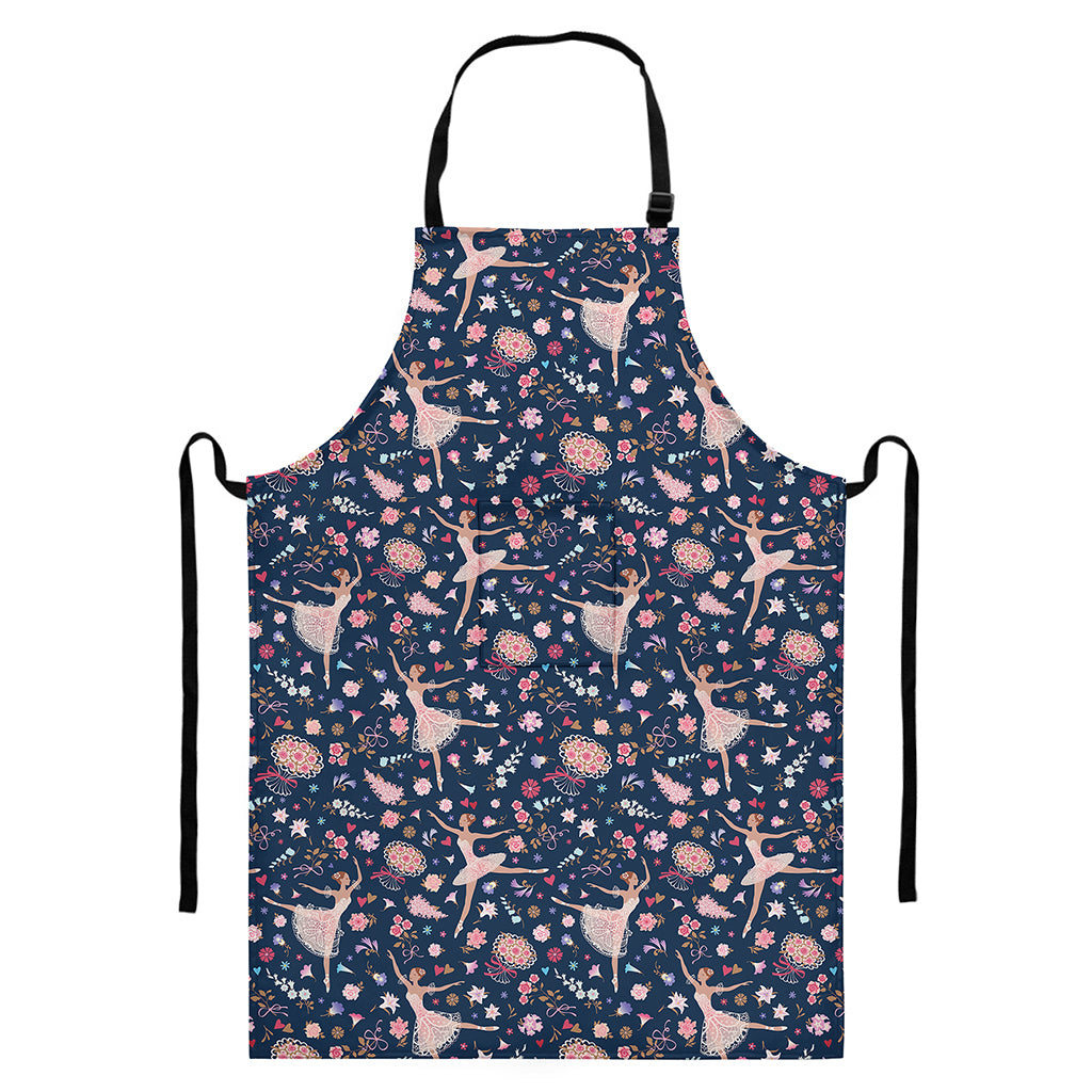 Floral Ballet Pattern Print Bib Apron With Pocket