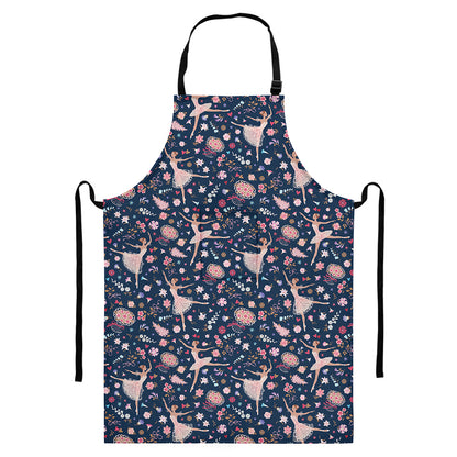 Floral Ballet Pattern Print Bib Apron With Pocket
