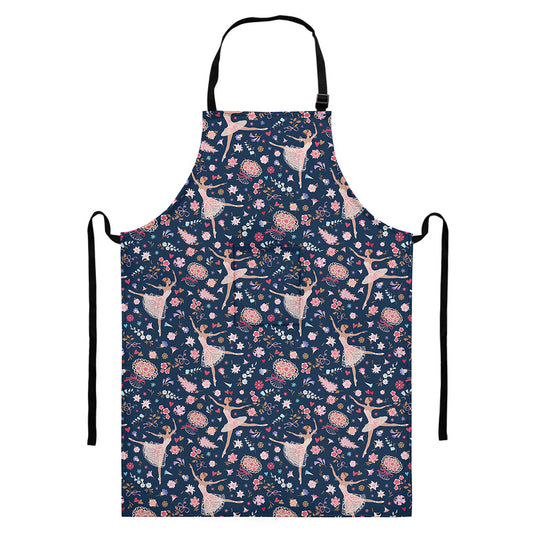 Floral Ballet Pattern Print Bib Apron With Pocket