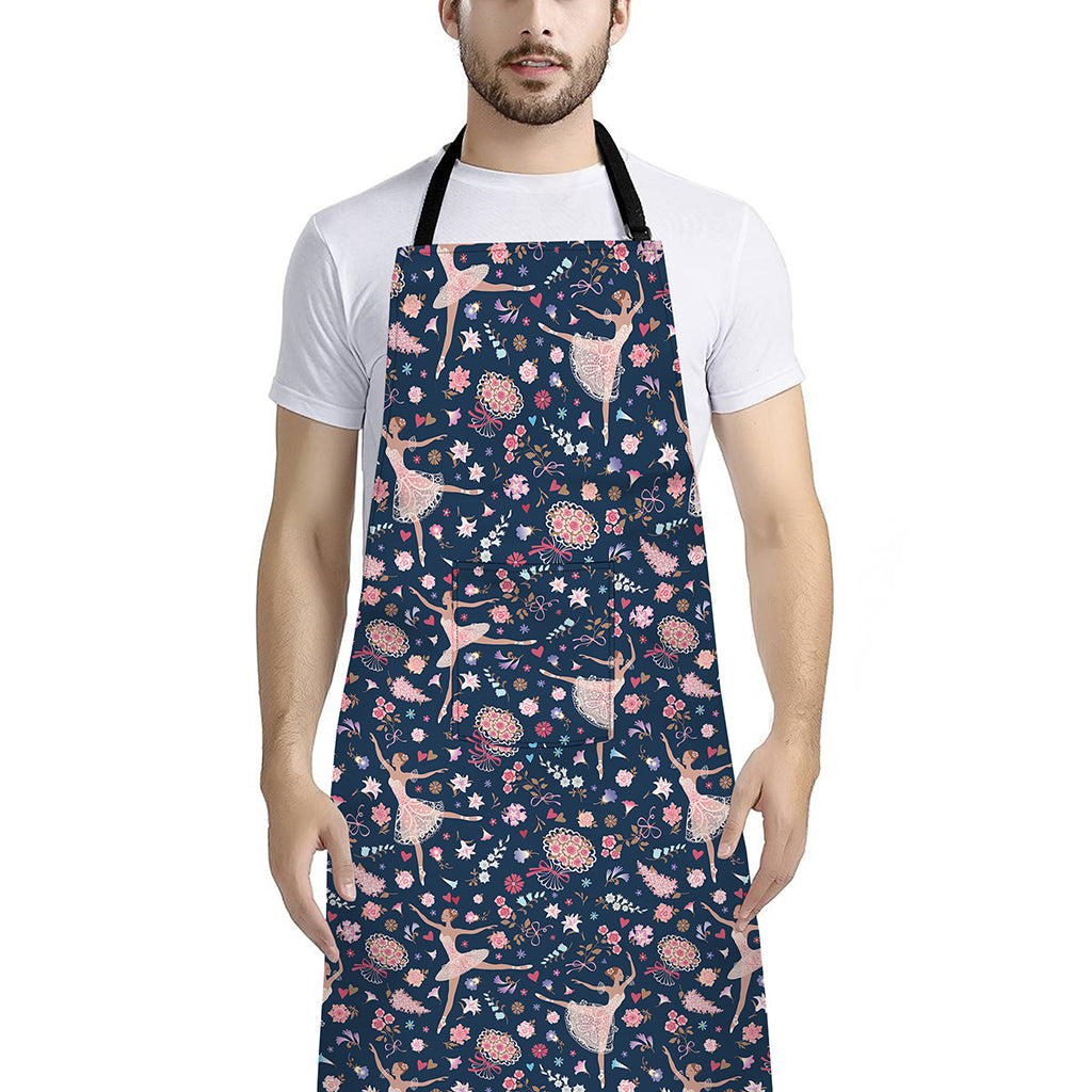 Floral Ballet Pattern Print Bib Apron With Pocket