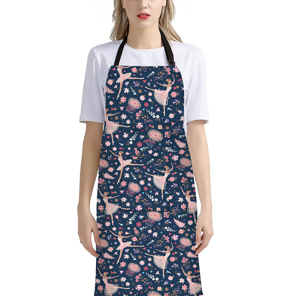 Floral Ballet Pattern Print Bib Apron With Pocket