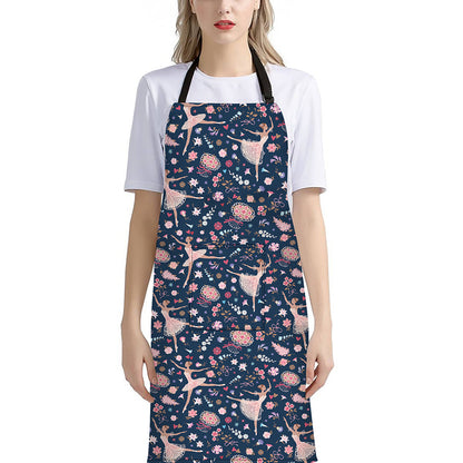 Floral Ballet Pattern Print Bib Apron With Pocket