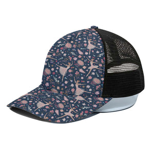 Floral Ballet Pattern Print Black Mesh Trucker Cap