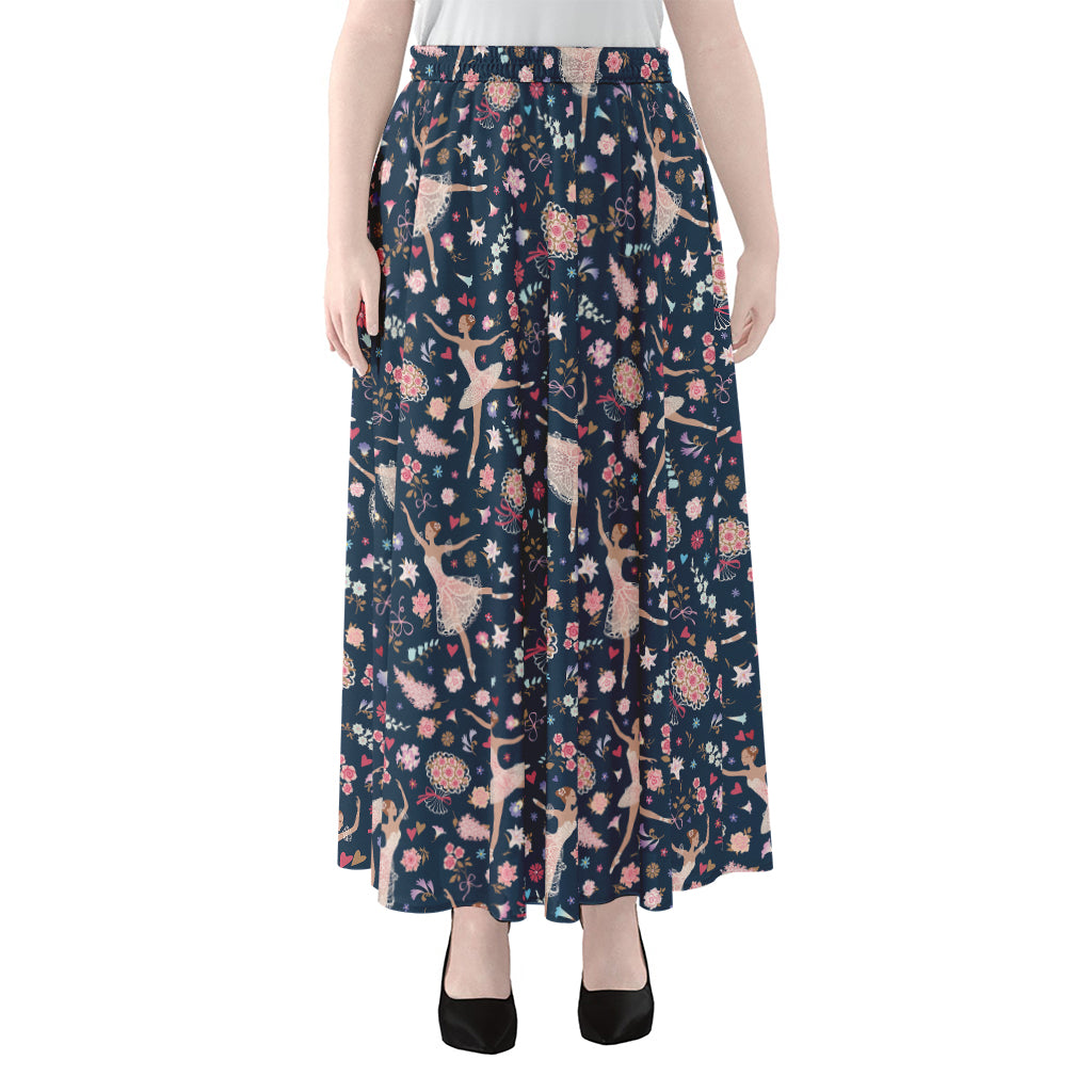 Floral Ballet Pattern Print Chiffon Maxi Skirt