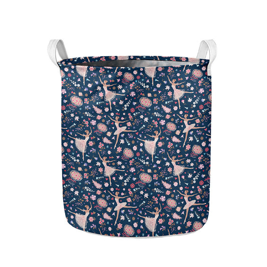 Floral Ballet Pattern Print Collapsible Laundry Basket