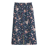 Floral Ballet Pattern Print Cotton Front Slit Maxi Skirt