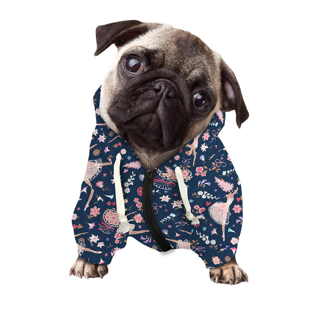 Floral Ballet Pattern Print Dog Zip Up Hoodie