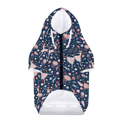 Floral Ballet Pattern Print Dog Zip Up Hoodie