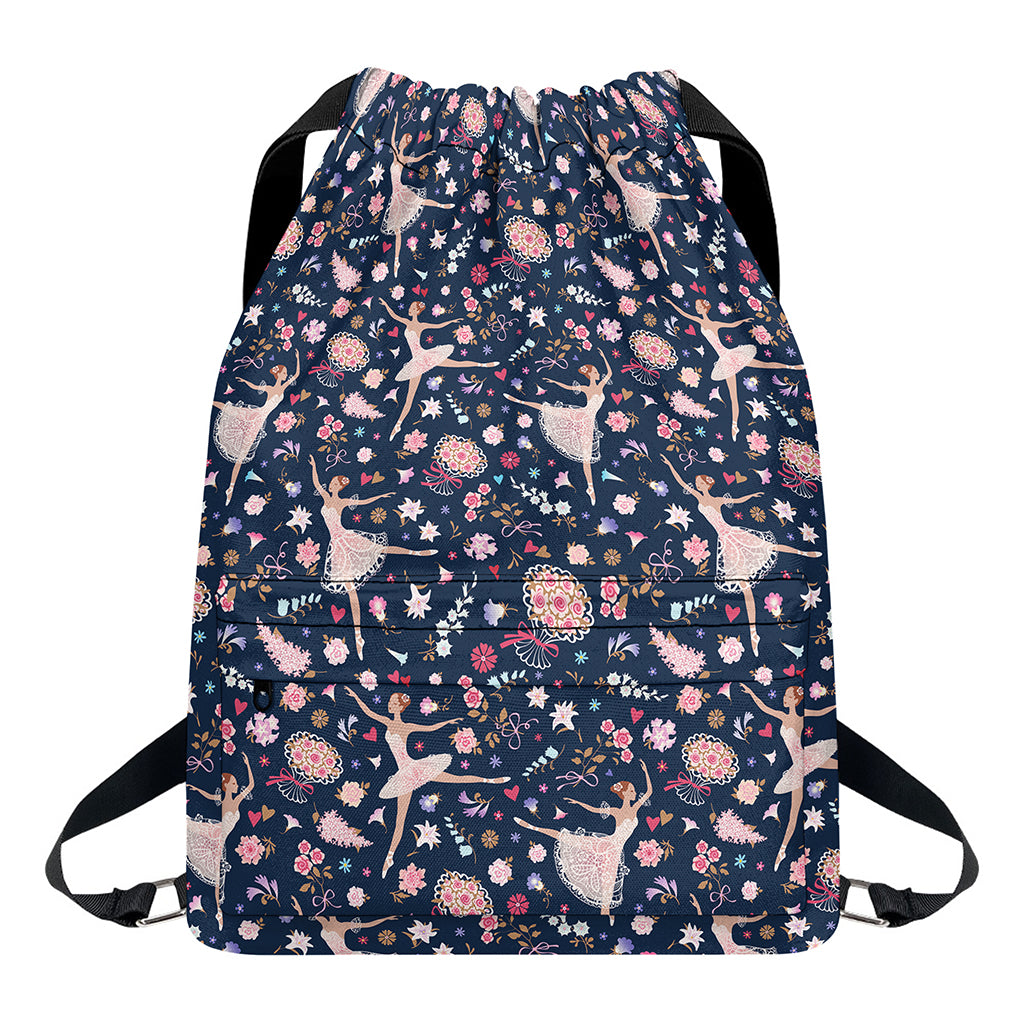 Floral Ballet Pattern Print Drawstring Backpack