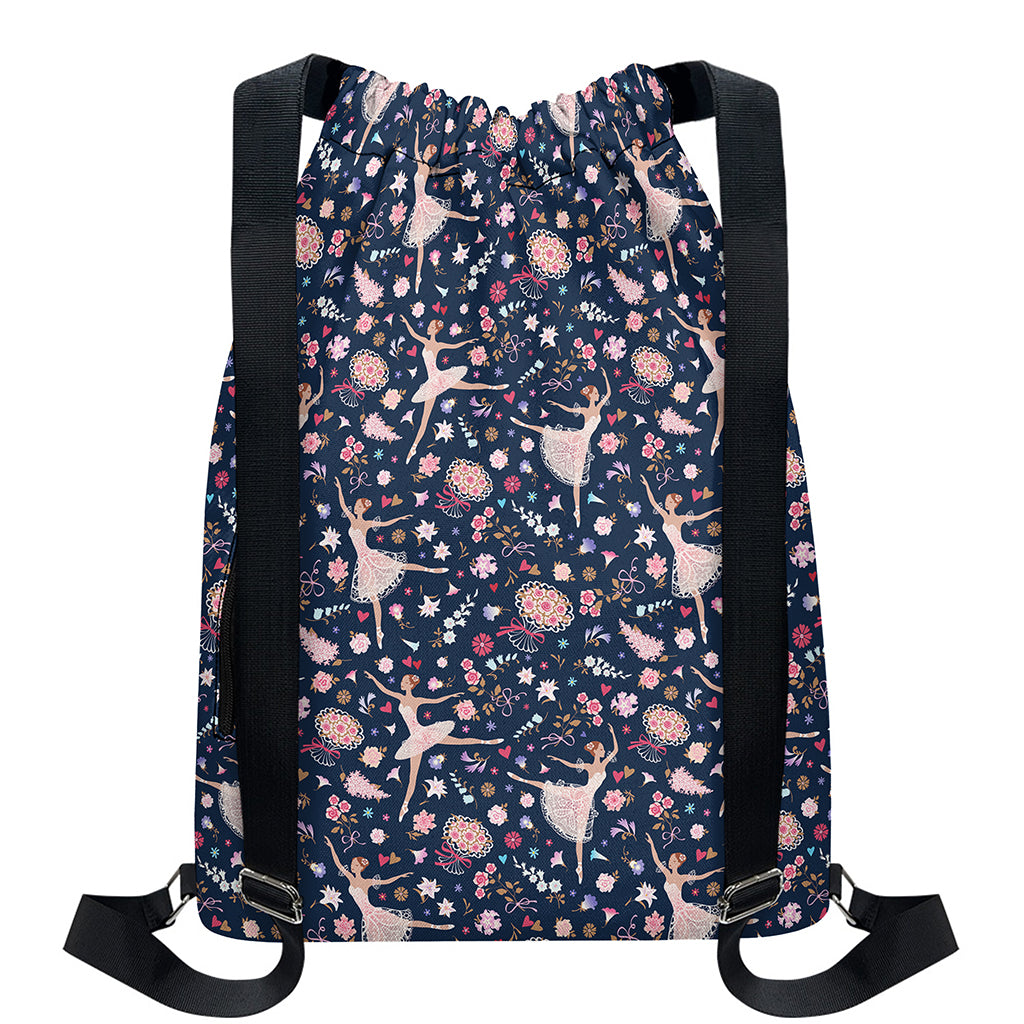 Floral Ballet Pattern Print Drawstring Backpack